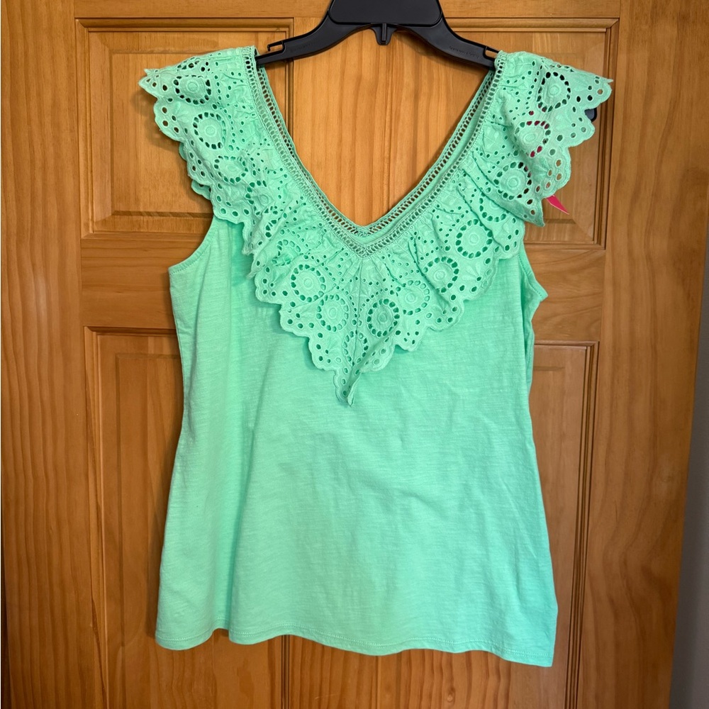 NWT Lilly Pulitzer Green Eyelet Trim Women's Top